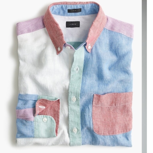 J. Crew Other - J. Crew Slim Colorblock Irish Linen Oxford Shirt L